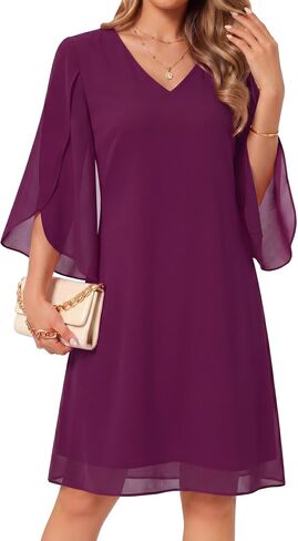 Lotusmile Women's V Neck Flutter Sleeve Chiffon Dress Trendy 2026 Formal Wedding Guest Cocktail Party in Saudi Arabia