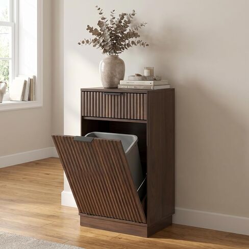 10 Gallon Tilt Out Trash Cabinet –Wooden Hidden Trash Can Cabinet,Pet Proof Trash Can Cabinet with Storage for Kitchen Bathroom, Living Room (Walnut) in Saudi Arabia