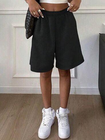 Girls Gray Casual Sweat Shorts, Elastic Waist Loose Fit Lounge Shorts for Kids School Daily in Kuwait