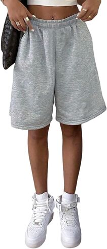 Girls Gray Casual Sweat Shorts, Elastic Waist Loose Fit Lounge Shorts for Kids School Daily in Kuwait