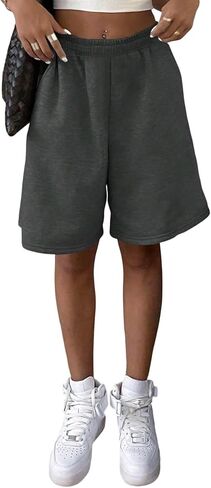 Girls Gray Casual Sweat Shorts, Elastic Waist Loose Fit Lounge Shorts for Kids School Daily in Kuwait