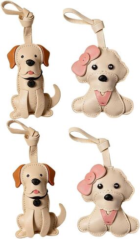 4PC Genuine PU Leather Labrador Retriever Dog Bag Charm – Handmade Puppy Keychain with Black Labrador Tail & Sitting Puppy Charm, for Dog Collars, Handbags, Backpacks in Saudi Arabia