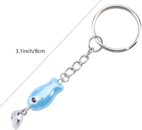 Cute Heart Magnet Matching Keychain, Ceramic Fish Couples Keyrings, Kawaii Animal Key Chain Decor for Bag Purse in Saudi Arabia