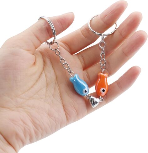 Cute Heart Magnet Matching Keychain, Ceramic Fish Couples Keyrings, Kawaii Animal Key Chain Decor for Bag Purse in Saudi Arabia