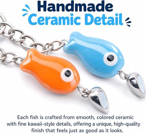 Cute Heart Magnet Matching Keychain, Ceramic Fish Couples Keyrings, Kawaii Animal Key Chain Decor for Bag Purse in Saudi Arabia