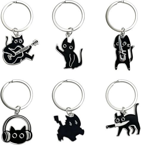 6 Pcs Black Cat Keychain Cool Cat Keychain, Black Cats Keychain Stainless Steel Funny Novelty Black Cat Keychain Charms for for Women Men Car Keys Purse Handbags Cat Lover Colleagues Gifts in Kuwait