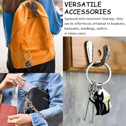 6 Pcs Black Cat Keychain Cool Cat Keychain, Black Cats Keychain Stainless Steel Funny Novelty Black Cat Keychain Charms for for Women Men Car Keys Purse Handbags Cat Lover Colleagues Gifts in Kuwait