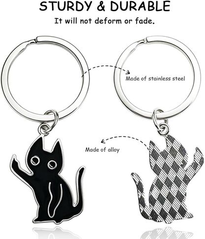 6 Pcs Black Cat Keychain Cool Cat Keychain, Black Cats Keychain Stainless Steel Funny Novelty Black Cat Keychain Charms for for Women Men Car Keys Purse Handbags Cat Lover Colleagues Gifts in Kuwait