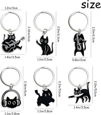 6 Pcs Black Cat Keychain Cool Cat Keychain, Black Cats Keychain Stainless Steel Funny Novelty Black Cat Keychain Charms for for Women Men Car Keys Purse Handbags Cat Lover Colleagues Gifts in Kuwait