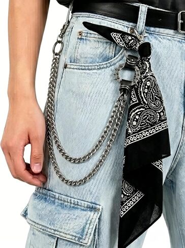 Punk Pant Chain with Bandana, 3 Pcs Hip Hop Accessories Set with Wallet Chain Scarf and Keyring for Women Men in Saudi Arabia