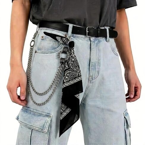 Punk Pant Chain with Bandana, 3 Pcs Hip Hop Accessories Set with Wallet Chain Scarf and Keyring for Women Men in Saudi Arabia