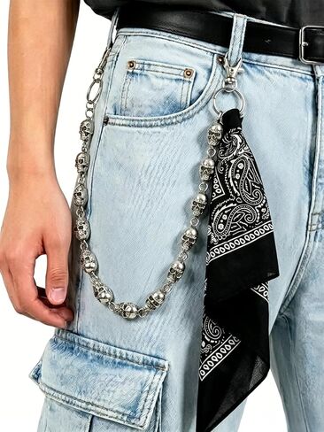 Punk Pant Chain with Bandana, 3 Pcs Hip Hop Accessories Set with Wallet Chain Scarf and Keyring for Women Men in Saudi Arabia