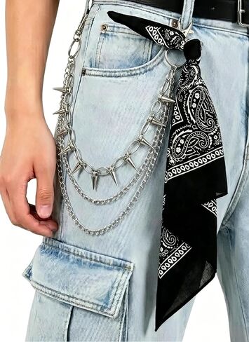 Punk Pant Chain with Bandana, 3 Pcs Hip Hop Accessories Set with Wallet Chain Scarf and Keyring for Women Men in Saudi Arabia