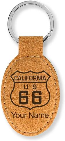 LaserGram Oval Keychain, Route 66 California, Personalized Engraving Included in Kuwait