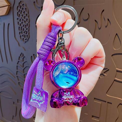 Trendy Cool Purple Sitting Starry Bear for Couples Charming Cartoon Animal Character Key Ring Stylish Eye-Catching Accessories for Bags Backpacks and Car Keys in Kuwait