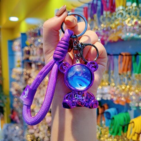Trendy Cool Purple Sitting Starry Bear for Couples Charming Cartoon Animal Character Key Ring Stylish Eye-Catching Accessories for Bags Backpacks and Car Keys in Kuwait