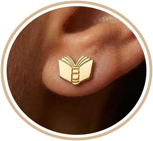 18K Gold Plated Open Book Stud Earrings Dainty Back to School Jewelry Gift for Teachers & Book Lovers in Saudi Arabia