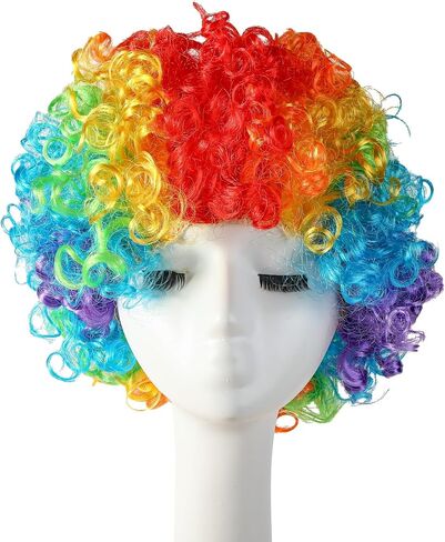 Rainbow Clown Wig Nose Bow Tie Gloves Clown Costume Set for Men Women Halloween Parties Carnivals Pretend Play in Kuwait