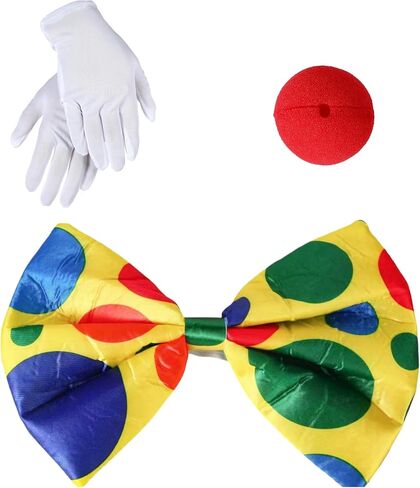 Rainbow Clown Wig Nose Bow Tie Gloves Clown Costume Set for Men Women Halloween Parties Carnivals Pretend Play in Kuwait