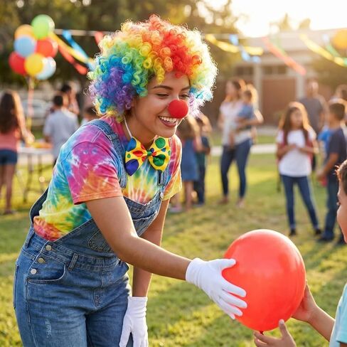 Rainbow Clown Wig Nose Bow Tie Gloves Clown Costume Set for Men Women Halloween Parties Carnivals Pretend Play in Kuwait