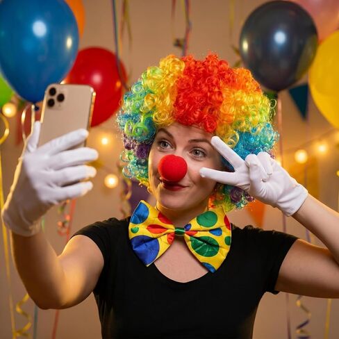 Rainbow Clown Wig Nose Bow Tie Gloves Clown Costume Set for Men Women Halloween Parties Carnivals Pretend Play in Kuwait