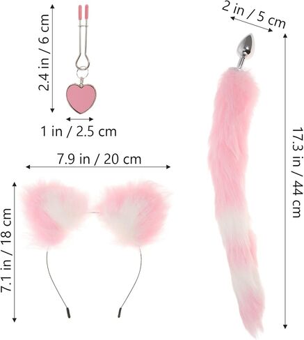 KESYOO 1 Set Furry Fox Tail Plug Animal Ears Headband Choker Breast Clips in Kuwait