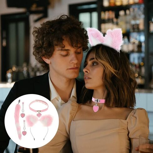 KESYOO 1 Set Furry Fox Tail Plug Animal Ears Headband Choker Breast Clips in Kuwait