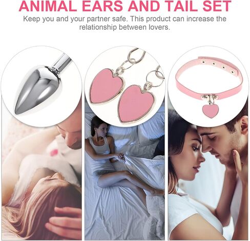 KESYOO 1 Set Furry Fox Tail Plug Animal Ears Headband Choker Breast Clips in Kuwait