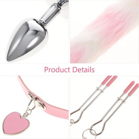 KESYOO 1 Set Furry Fox Tail Plug Animal Ears Headband Choker Breast Clips in Kuwait