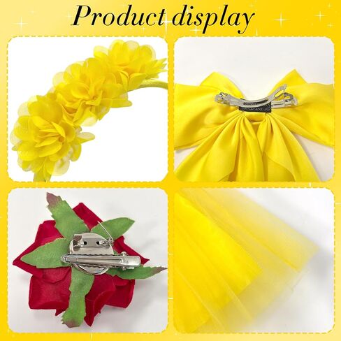 5 Pcs Yellow Princess Costume Set, Flower Headband, Bow Hair Clip, Rose Brooch, Long Gloves, Tutu Skirt for Halloween, Cosplay, Birthday Party Princess Accessories for Women in Saudi Arabia