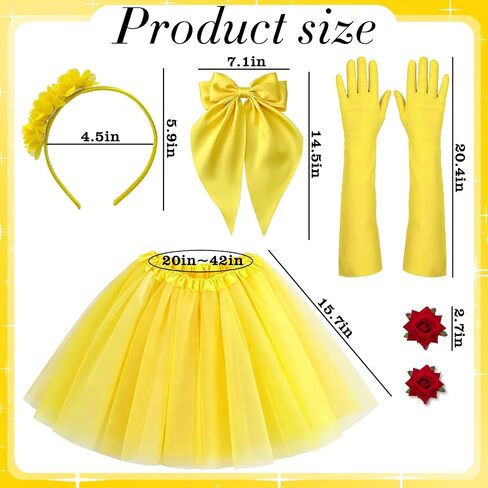 5 Pcs Yellow Princess Costume Set, Flower Headband, Bow Hair Clip, Rose Brooch, Long Gloves, Tutu Skirt for Halloween, Cosplay, Birthday Party Princess Accessories for Women in Saudi Arabia