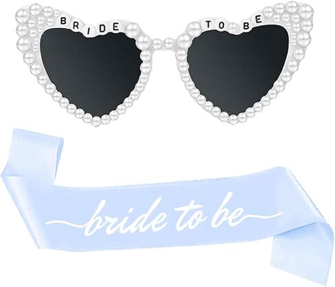 Blue Bride Sash and Sunglasses Set Bride to Be Sash Pearl White Heart Sunglasses Accessories for Blue Bachelorette Bridal Shower Engagement Party Decorations in Saudi Arabia