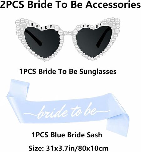Blue Bride Sash and Sunglasses Set Bride to Be Sash Pearl White Heart Sunglasses Accessories for Blue Bachelorette Bridal Shower Engagement Party Decorations in Saudi Arabia