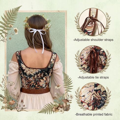 Twistover 4 Pcs Fairy Elf Renaissance Accessories Set Floral Vintage Renaissance Corset Medieval Belt Bag Gothic Lace Wristbands Gold Floral Headpiece Medieval Costume for Women Cosplay in Saudi Arabia