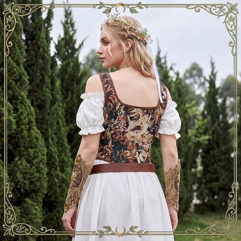Twistover 4 Pcs Fairy Elf Renaissance Accessories Set Floral Vintage Renaissance Corset Medieval Belt Bag Gothic Lace Wristbands Gold Floral Headpiece Medieval Costume for Women Cosplay in Saudi Arabia