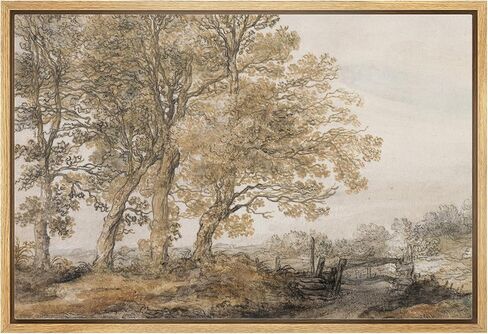 SIGNLEADER Framed Canvas Print Wall Art Ethereal Oak Tree Sketch Vintage Style Illustrations Modern Art Glam Pastel for Living Room, Bedroom, Office - 16"x24" Natural in Saudi Arabia