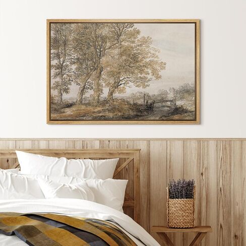 SIGNLEADER Framed Canvas Print Wall Art Ethereal Oak Tree Sketch Vintage Style Illustrations Modern Art Glam Pastel for Living Room, Bedroom, Office - 16"x24" Natural in Saudi Arabia