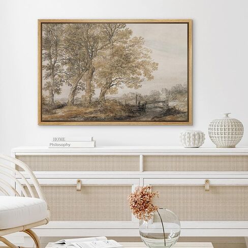 SIGNLEADER Framed Canvas Print Wall Art Ethereal Oak Tree Sketch Vintage Style Illustrations Modern Art Glam Pastel for Living Room, Bedroom, Office - 16"x24" Natural in Saudi Arabia