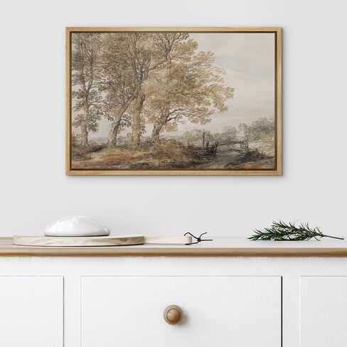 SIGNLEADER Framed Canvas Print Wall Art Ethereal Oak Tree Sketch Vintage Style Illustrations Modern Art Glam Pastel for Living Room, Bedroom, Office - 16"x24" Natural in Saudi Arabia