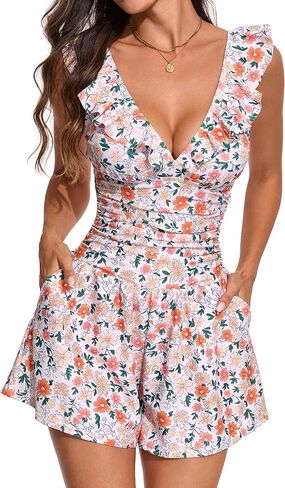 Smismivo Swim Romper Tummy Control Bathing Suit with Built in Bra and Pockets Ruffle Women One Piece Swimsuit in Kuwait