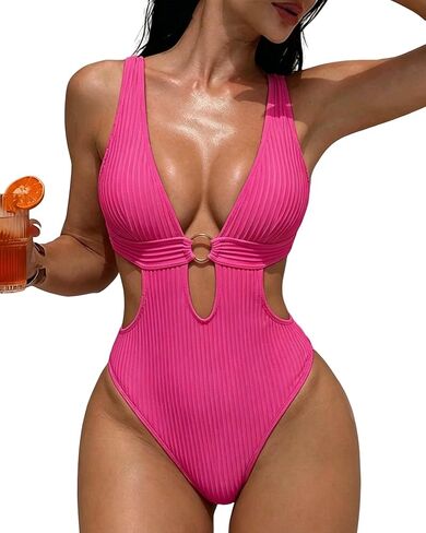 Women Sexy One Piece Swimsuits Cheeky Plunge V Neck High Cut Out Bathing Suit Slimming Monokini Pool Party Rave Outfits in Saudi Arabia