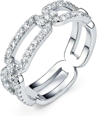 IMOLOVE Moissanite Wedding Bands for Women, Fashion Simple 0.36 Carat Silver Eternity Band Rings for Women Trendy Everyday Chain Link Ring with 18K White Gold Plated Size 5-11 in Saudi Arabia