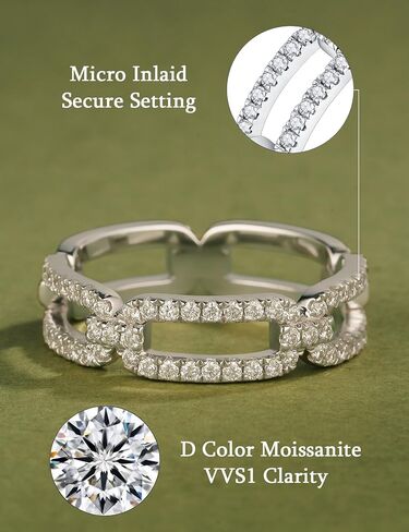 IMOLOVE Moissanite Wedding Bands for Women, Fashion Simple 0.36 Carat Silver Eternity Band Rings for Women Trendy Everyday Chain Link Ring with 18K White Gold Plated Size 5-11 in Saudi Arabia