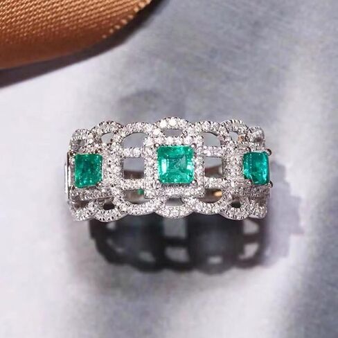 Filigree Crown Ring for Women,Vintage Green Cubic Zirconia Statement Ring,White Gold Plated Openwork Jewelry,Royal Court Style Engagement Alternative in Kuwait
