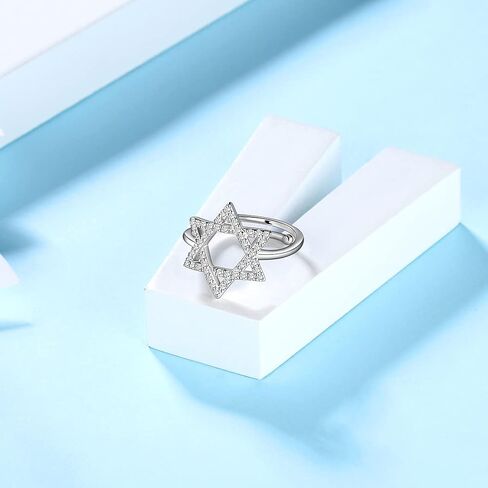 Jewmon Adjustable Jewish Star of David Ring for Women 925 Sterling Silver Cubic Zirconia Iced Star of David Jewish Ring Open Finger Ring Protection Amulet Jewelry Birthday Christmas Gifts for Women in Saudi Arabia