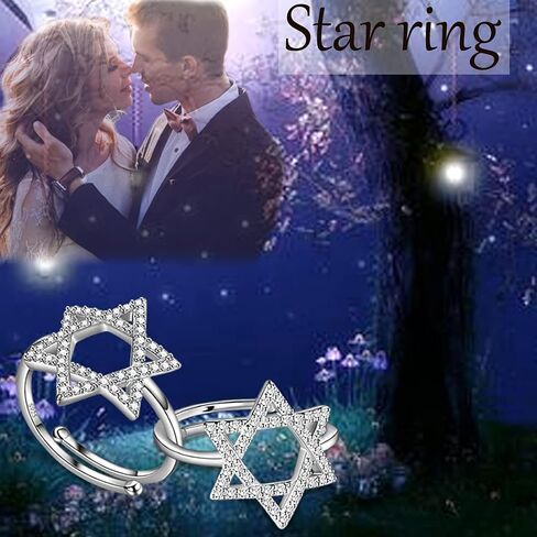 Jewmon Adjustable Jewish Star of David Ring for Women 925 Sterling Silver Cubic Zirconia Iced Star of David Jewish Ring Open Finger Ring Protection Amulet Jewelry Birthday Christmas Gifts for Women in Saudi Arabia