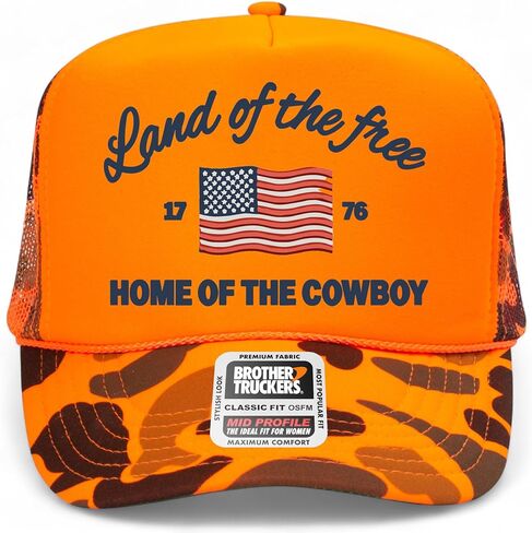 Land of The Free Home of The Cowboy Hat | Premium Vintage Trucker Hat with Adjustable Snapback for Men and Women in Kuwait