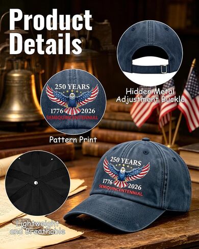 250th Anniversary Hat - Adjustable Navy Blue 250 Year American Anniversary Hat with USA Flag Eagle 1776-2026 Baseball Cap for Men Women Veterans Family Friends Patriotic in Saudi Arabia