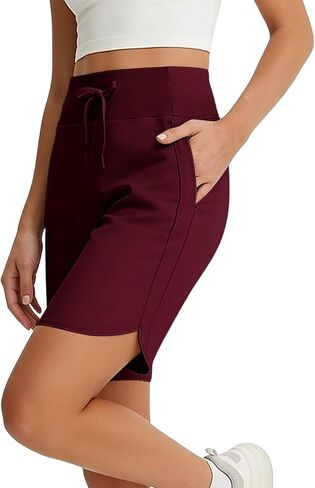 Women's Athletic Long Shorts Performance Above Knee Stretch Drawstring Bermuda Shorts Quick Dry High Waisted Pants in Kuwait