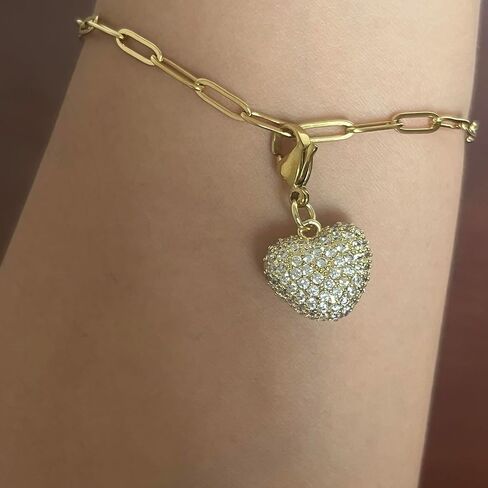 AMOBESTER 14K Gold-plated hollow Heart Clasp on Charms Heart with Cubic Zirconia Pendant for Necklace and Bracelet in Saudi Arabia